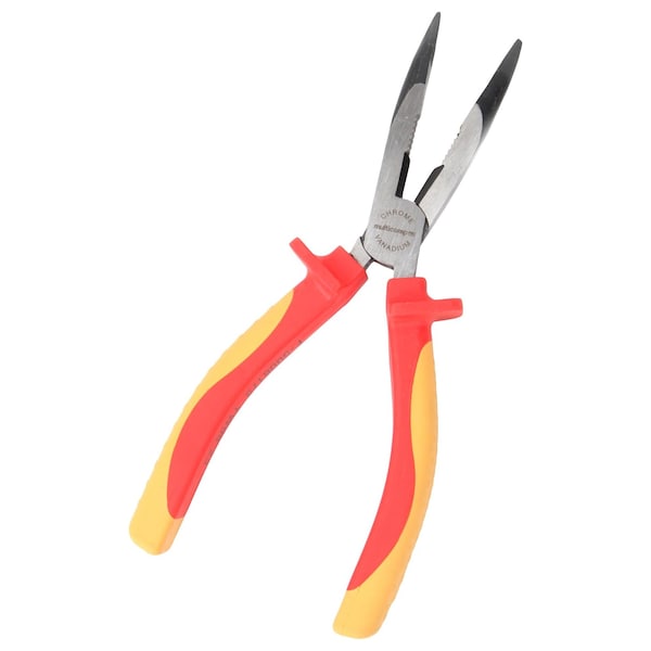Multicomp Pro Pliers, Bent Nose, 8in. Length, Chrome Vanadium, Thermoplastic Rubber Handle, 1000V, VDE - MP-VDE-BN8