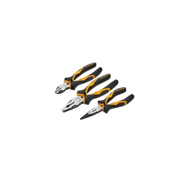 Tolsen 3Pc Pliers Set - 1pc Linesman Pliers 8, 1pc Long Nose Pliers 6, 1pc Diagonal Pliers 6, CR-V Black - 10410