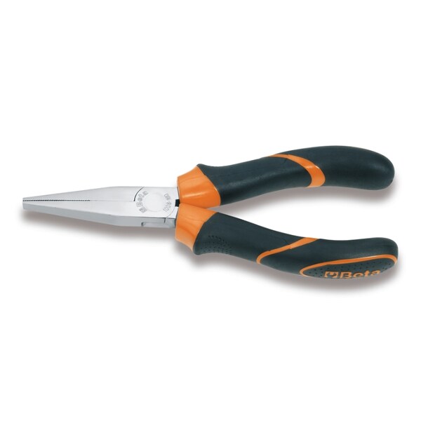 Beta 1008BM Long Flat Knurled Nose Pliers, Slip-proof Bi-Material Handles, 160 mm - 010080036
