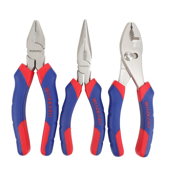 Prime-Line WORKPRO W001312 3 Piece Pliers Set, Drop Forged Carbon Steel Construction Single Pack - W001312