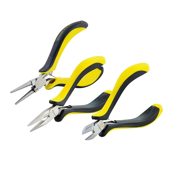 Surtek Bimaterial Handle Mini Plier Set For Electronics, 3 Piece - 95P3