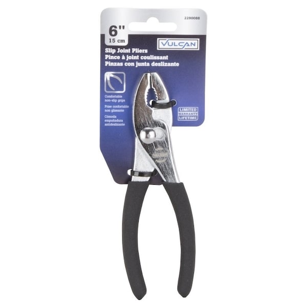 Vulcan Slip Joint Plier, 6 in OAL, 1 in Jaw Opening, Black Handle, Non-Slip Handle, 1 in W Jaw, 7/8 in L Jaw - JL-NP003