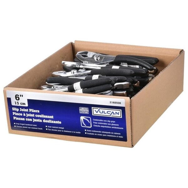 Vulcan Slip Joint Plier, 6 in OAL, 1 in Jaw Opening, Black Handle, Non-Slip Handle, 1 in W Jaw, 7/8 in L Jaw - JL-NP001