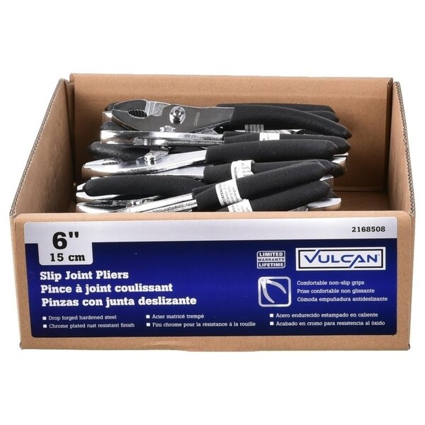 Vulcan Slip Joint Plier, 6 in OAL, 1 in Jaw Opening, Black Handle, Non-Slip Handle, 1 in W Jaw, 7/8 in L Jaw - JL-NP001