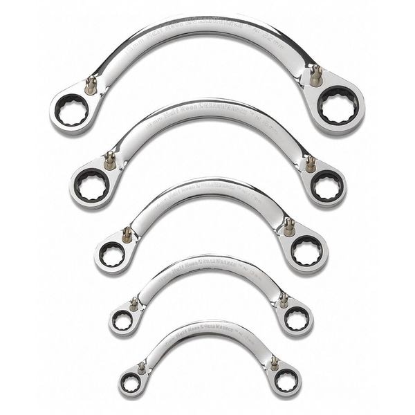 Gearwrench 5 Piece 72-Tooth 12 Point Reversible Half Moon Double Box Ratcheting Metric Wrench Set - 9850