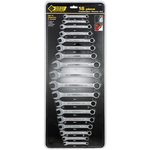 Steel Grip Steel Grip Metric and SAE Wrench Set 18 pc - 56080