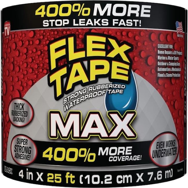 Respuesta rápida 101908 4 pulgadas x 25 pies Cinta de Reparación Flex Max; Negro - 101908