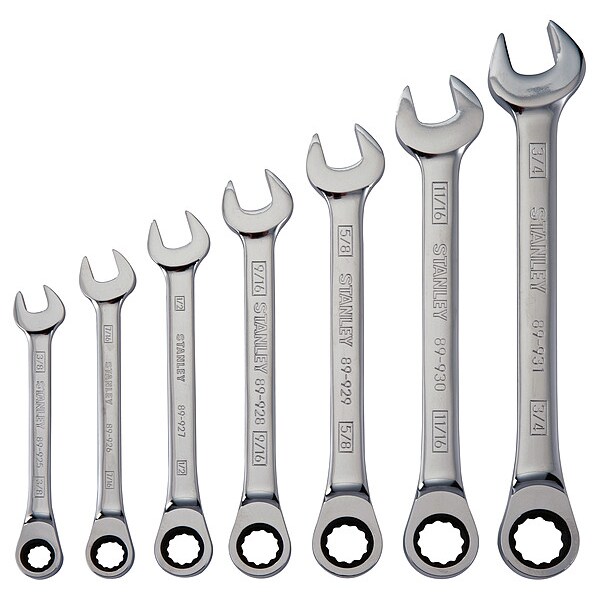 Stanley Chrome Combination Ratcheting Wrench Set, SAE, 7-Piece - 94-542W