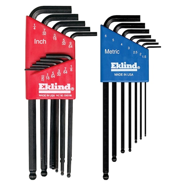 Eklind 18 Piece Combination SAE and Metric Long Ball End Hex-L Hex Key Set - 13218