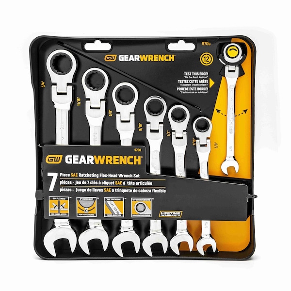 Gearwrench 7 Piece 72-Tooth 12 Point Flex Head Ratcheting Combination SAE Wrench Set - 9700