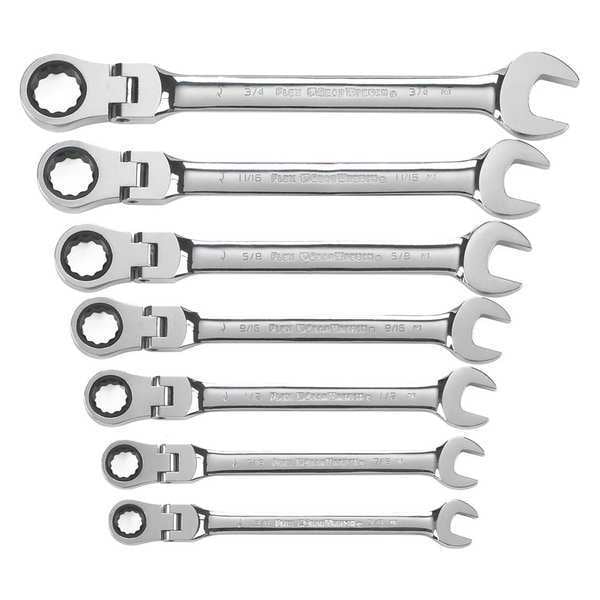 Gearwrench 7 Piece 72-Tooth 12 Point Flex Head Ratcheting Combination SAE Wrench Set - 9700