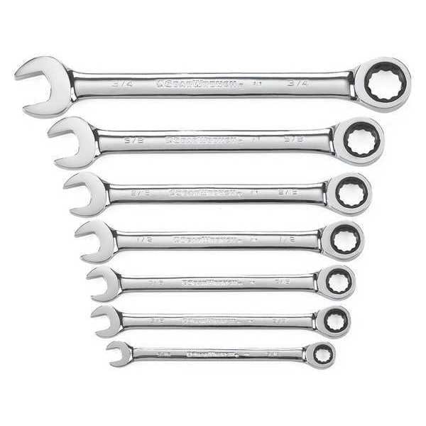 Gearwrench 7 Piece 72-Tooth 12 Point Ratcheting Combination SAE Wrench Set - 9317