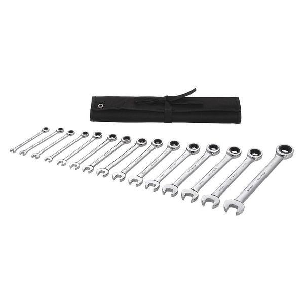 Westward Ratcheting Wrench Set, Metric, 6 mm to 20 mm Head Sizes, 15-Piece - 54DG24