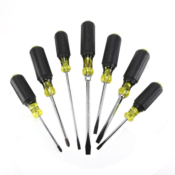 Klein Tools Screwdriver Set, General Purpose, Slotted and Phillips Tip, Steel Shank, Ergonomic Grip, 7-Piece - 85076