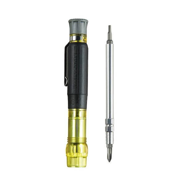 Klein Tools Multi-Bit Electronics Pocket Screwdriver, SAE, 4-In-1 #0, #00, 1/8 in, 3/32 in, 6 1/2 in L - 32614