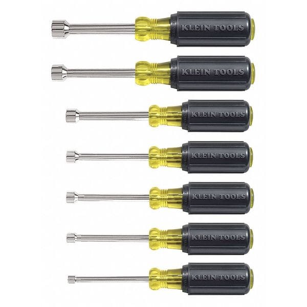 Klein Tools Hallow Shank Nut Driver Set, 3 in Shafts, Ergonomic Cushion Grip, SAE, 7-Piece - 631