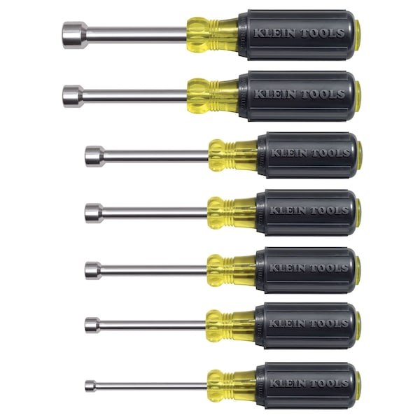 Klein Tools Hallow Shank Nut Driver Set, 3 in Shafts, Ergonomic Cushion Grip, SAE, 7-Piece - 631