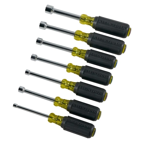 Klein Tools Hallow Shank Nut Driver Set, 3 in Shafts, Ergonomic Cushion Grip, SAE, 7-Piece - 631