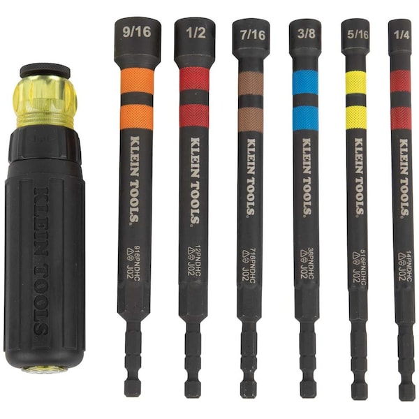 Klein Tools Hollow Magnetic Color-Coded Ratcheting Power Nut Driver, Six Sizes, 7-Piece - 32950