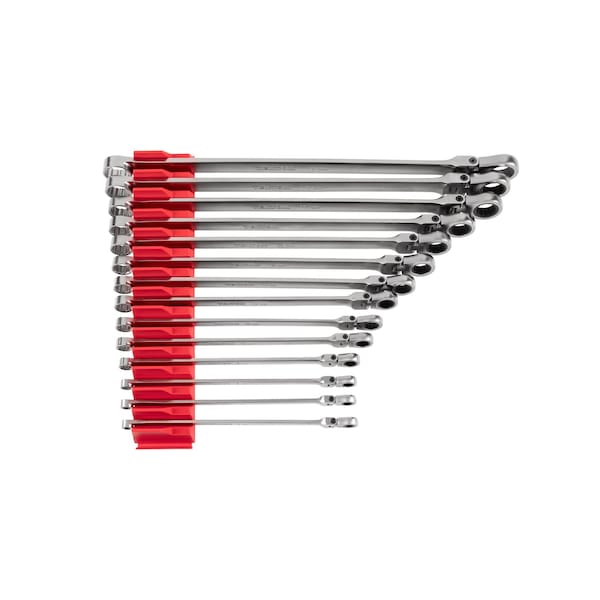 Tekton Long Fixed/Flex Head 12-Point Ratcheting Box End Wrench Set W/ Modular Organizers, 14-Piece, 6-19mm - WRB95303