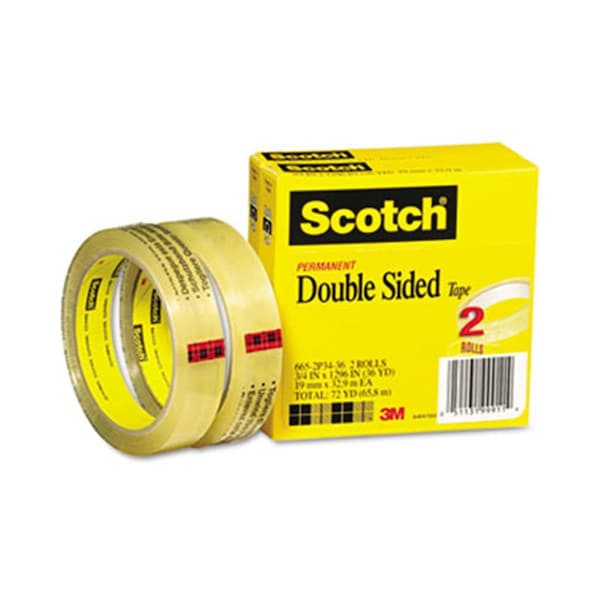 Cinta de doble cara 3M 665 .75 X 1296 núcleo de 3 transparente 2 rollos - 3M32576