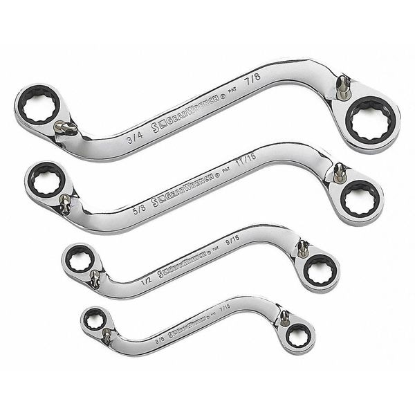 Gearwrench 4 Piece 72-Tooth 12 Point Reversible S-Shape Double Box Ratcheting SAE Wrench Set - 85399