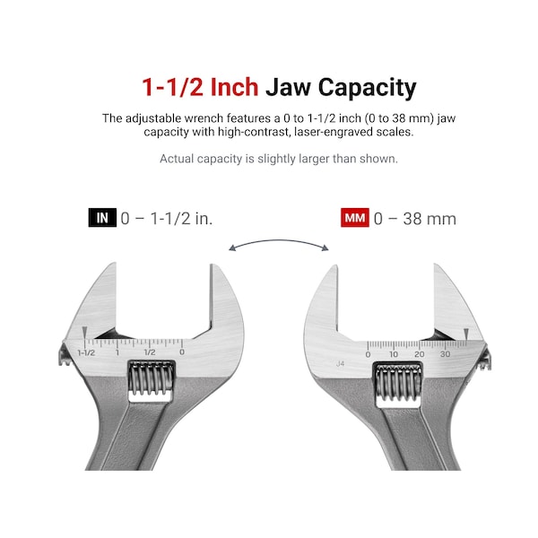 Tekton 9'' Wide-Jaw Adjustable Wrench, 1-1/2'' Capacity - WSA04222