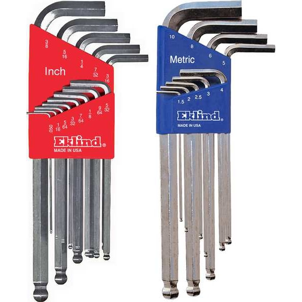 Eklind 22-Piece Hex Key Set, Metric/SAE L-Shape, Bright Plated, Plastic Holder - 13322