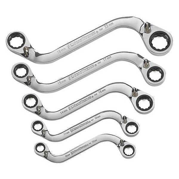 Gearwrench 5 Piece 72-Tooth 12 Point Reversible S-Shape Double Box Ratcheting Metric Wrench Set - 85299