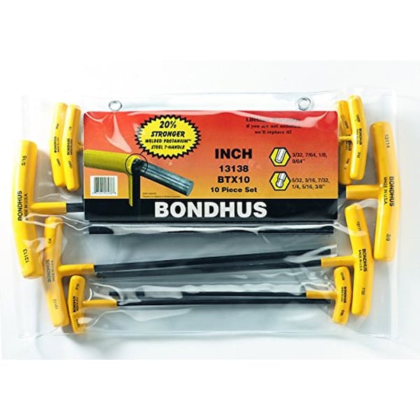 Bondhus 13138 Set Of 10 Balldriver And Hex T-Handles, Sizes 3/32-3/8-Inch - 13138