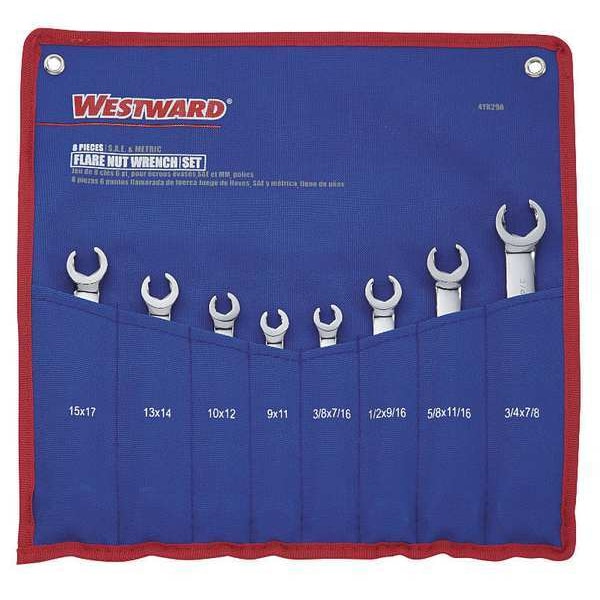Westward Flare Nut Wrench Set, 8 Pieces, 6 Pts - 4YR29