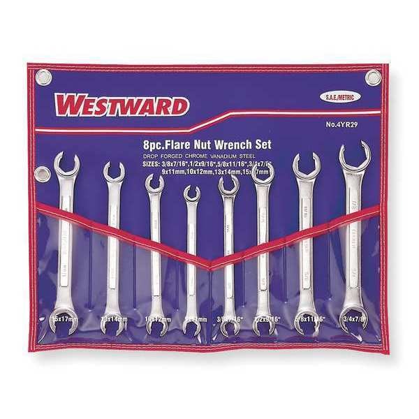 Westward Flare Nut Wrench Set, 8 Pieces, 6 Pts - 4YR29