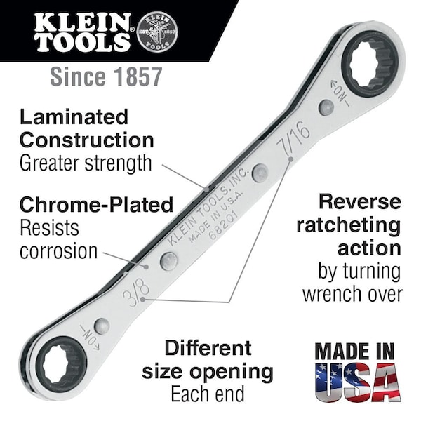 Klein Tools Ratcheting Box Wrench 1/2 x 9/16-Inch - 68202