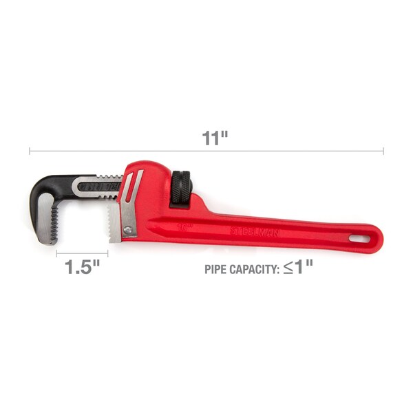 Steelman 10Inch HeavyDuty Cast Iron Straight Handle Pipe Wrench - 60883