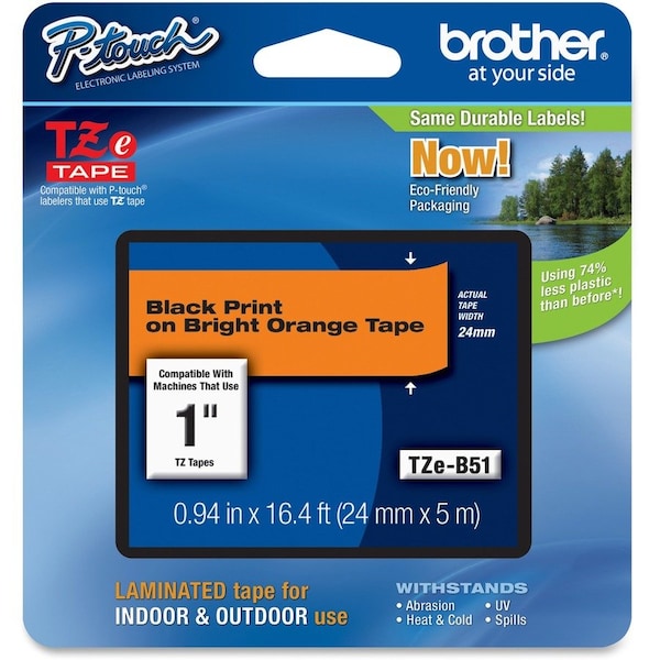 CINTA Brother P-TOUCH, .94" X 16', NEGRO SOBRE NARANJA FLUORESCENTE, TZ-B51 - TZEB51