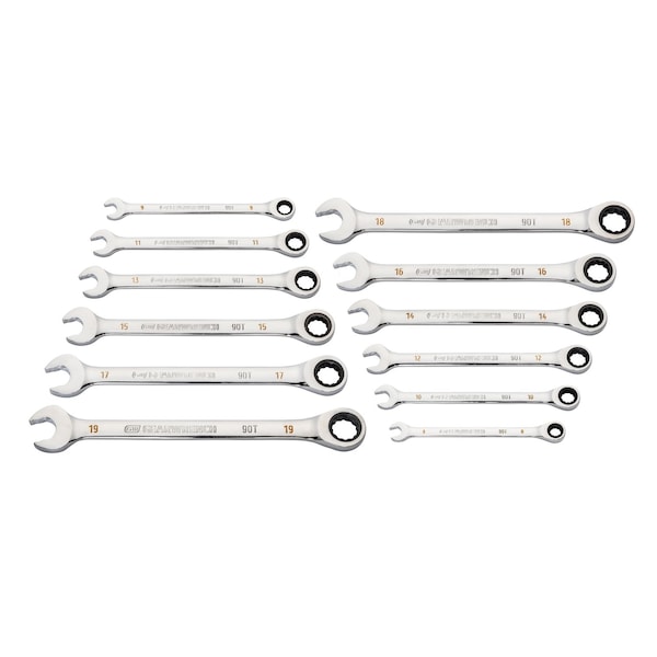 Gearwrench 12 Piece 90-Tooth 12 Point Metric Combination Ratcheting Wrench Set - 86927