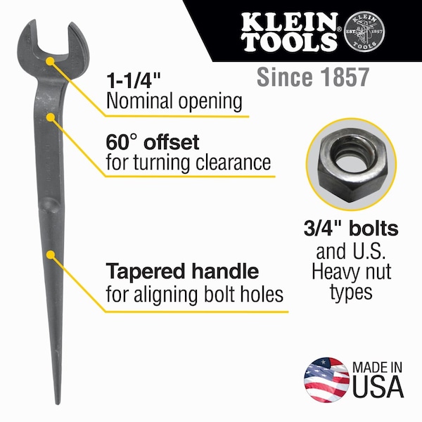 Klein Tools Spud Wrench 1-1/4-Inch Nominal Opening for Heavy Nut - 3212