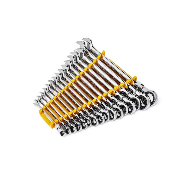 Gearwrench 16 Piece 90-Tooth 12 Point Flex Head Ratcheting Combination Metric Wrench Set - 86728