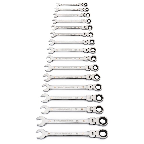 Gearwrench 16 Piece 90-Tooth 12 Point Flex Head Ratcheting Combination Metric Wrench Set - 86728