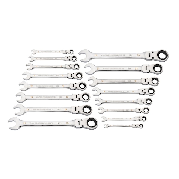 Gearwrench 16 Piece 90-Tooth 12 Point Flex Head Ratcheting Combination Metric Wrench Set - 86728