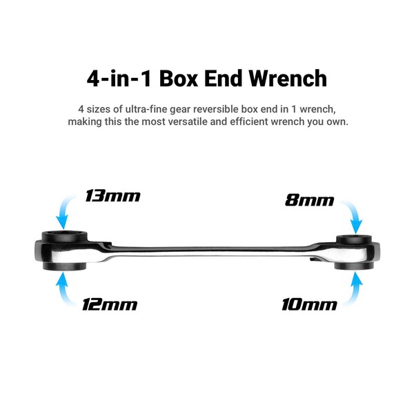 Capri Tools 4-in-1 120-Tooth Box End Reversible Ratcheting Wrench, 9/16, 5/8, 11/16, 3/4 in., SAE - CP11883