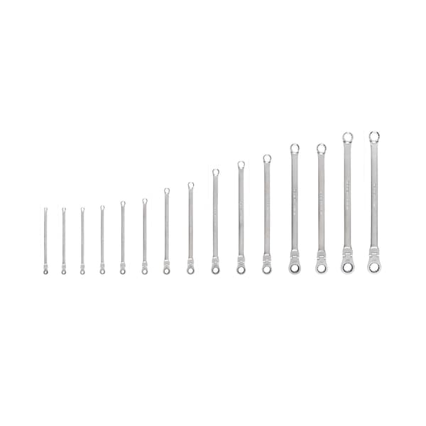 Tekton Long Fixed/Flex Head 12-Point Ratcheting Box End Wrench Set, 15-Piece, 1/4-1'' - WRB95002