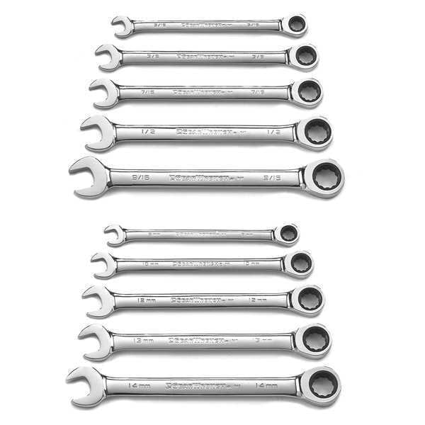Gearwrench 10 Piece 72-Tooth 12 Point Ratcheting Combination SAE/Metric Wrench Set - 9418