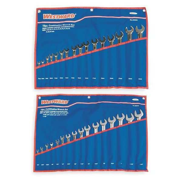 Westward Combo Wrench Set, 1/4-1-1/8 in, 7-24 mm, 32-Piece - 3XU43