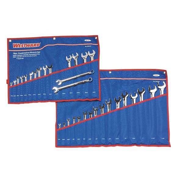 Westward Combo Wrench Set, 1/4-1-1/8 in, 7-24 mm, 32-Piece - 3XU43