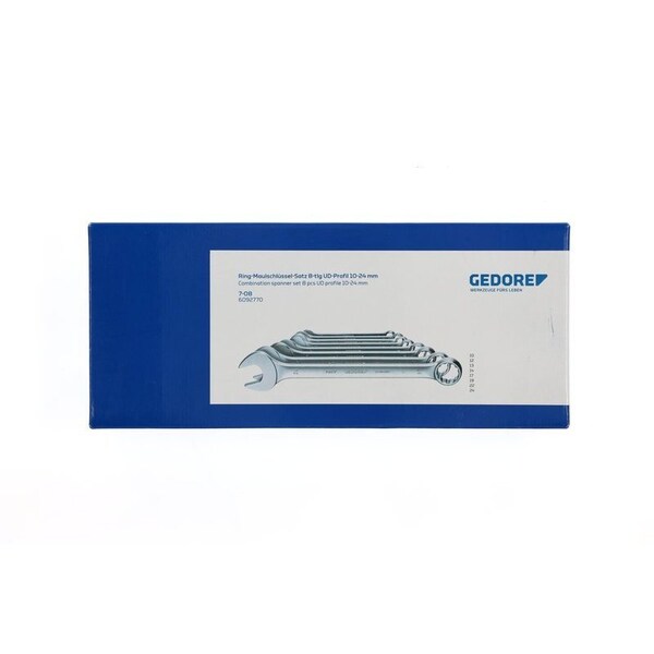 Gedore Combination Wrench Set, 8 pcs., 10-24mm, Wrench Head Sizes: 10mm to 24mm - 7-08