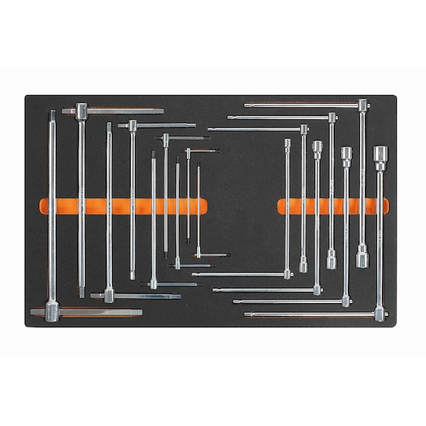 Beta Set of 16 T-Handle Hex Keys and Socket Wrenches in Soft Thermoformed Tray - M65
