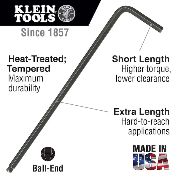 Klein Tools Metric L-Shape Ball Hex Key, 2 mm Tip Size - BLM2