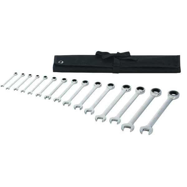 Westward Ratcheting Wrench Set, SAE, 1/4 in to 1 in Head Sizes, 15-Piece - 54DG22