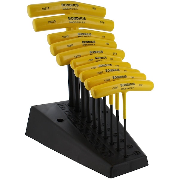 Bondhus Hex Wrench Set, 10 Pieces, 3/32" to 3/8 - BND15390